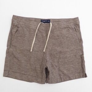 Abercrombie & Fitch Mens Shorts Brown Linen Cotton Blend Stretch Drawstring XL